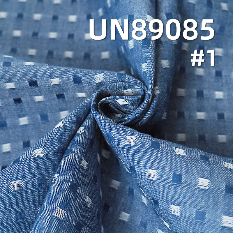 Small Check Denim Fabric | 4.5oz Lightweight Cotton Polyester Dobby Fabric | Denim Skirts Denim Shirts Fabric