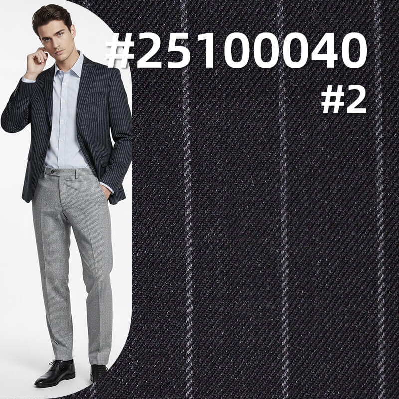 Worsted Wool Striped Fabric | 275g/m2 Wool Polyester Double Twill Dyed Fabric | Suits, Trousers & Tops Fabric