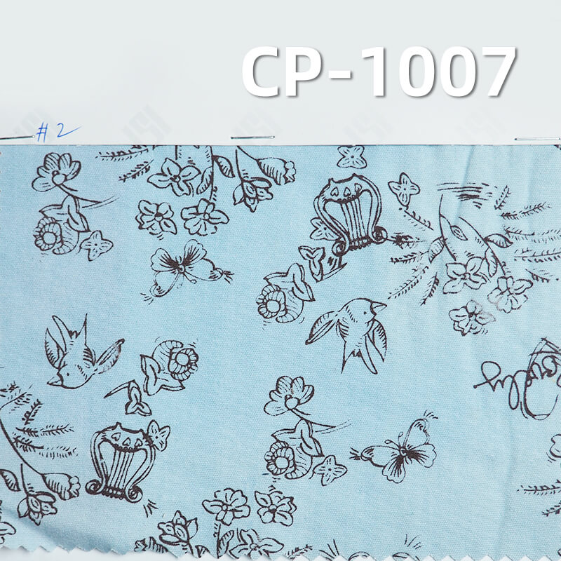 Cotton Print Fabric | 181g/m² Brushed Plain Cotton with Swallow Flower Design | Fabric for Dresses, Skirts, Tops