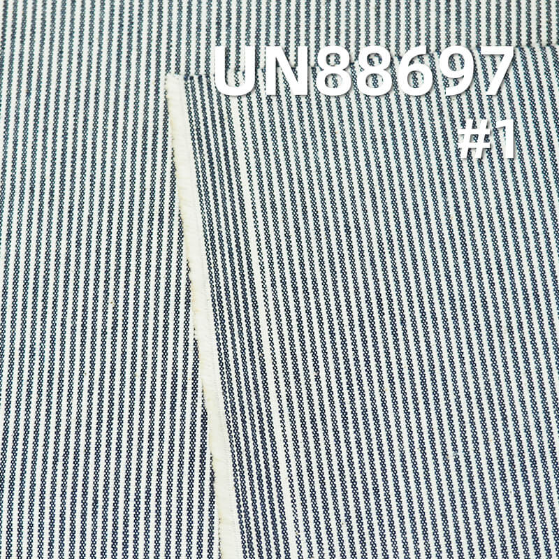 Stretch Denim | 10 oz Cotton Stretch Denim with Washed Plain Twill Blue & White Stripes | Jeans, Skirts, Shirts Fabric