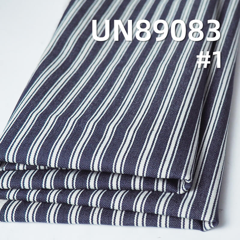 Stretch Yarn-Dyed Striped Denim | 8.7oz Cotton Polyester Stretch Blue & White Striped Twill Denim