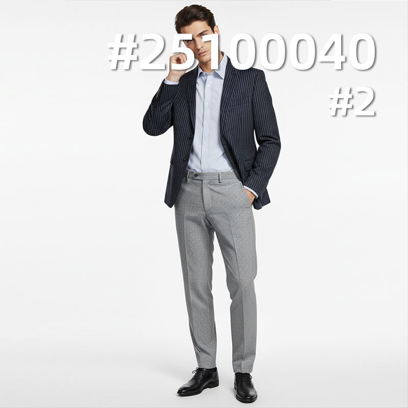 Worsted Wool Striped Fabric | 275g/m2 Wool Polyester Double Twill Dyed Fabric | Suits, Trousers & Tops Fabric