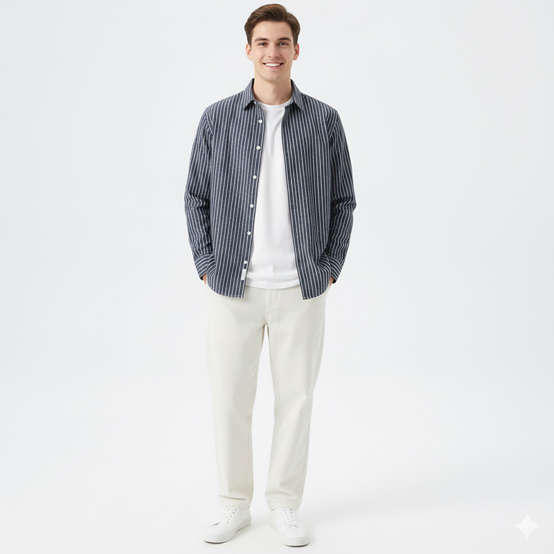 Hickory Stripe Stretch Denim | 7.8oz Lightweight Poly-Cotton Twill | For Denim Shirting, Skirts & Dresses