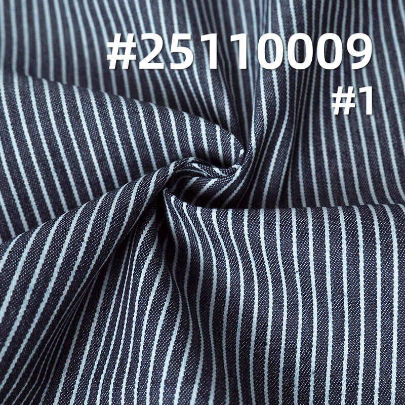 Hickory Stripe Stretch Denim | 7.8oz Lightweight Poly-Cotton Twill | For Denim Shirting, Skirts & Dresses
