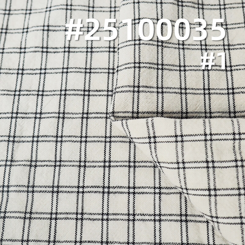 Yarn-Dyed Cotton Plaid Fabric | 130g/m2 Crinkle Plain Weave | For Casual Shirts, Blouses & Skirts