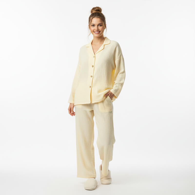 Cotton Double Gauze Fabric | 119g/m2 2-Layer Woven Muslin | For Pajamas, Loungewear & Baby Wear