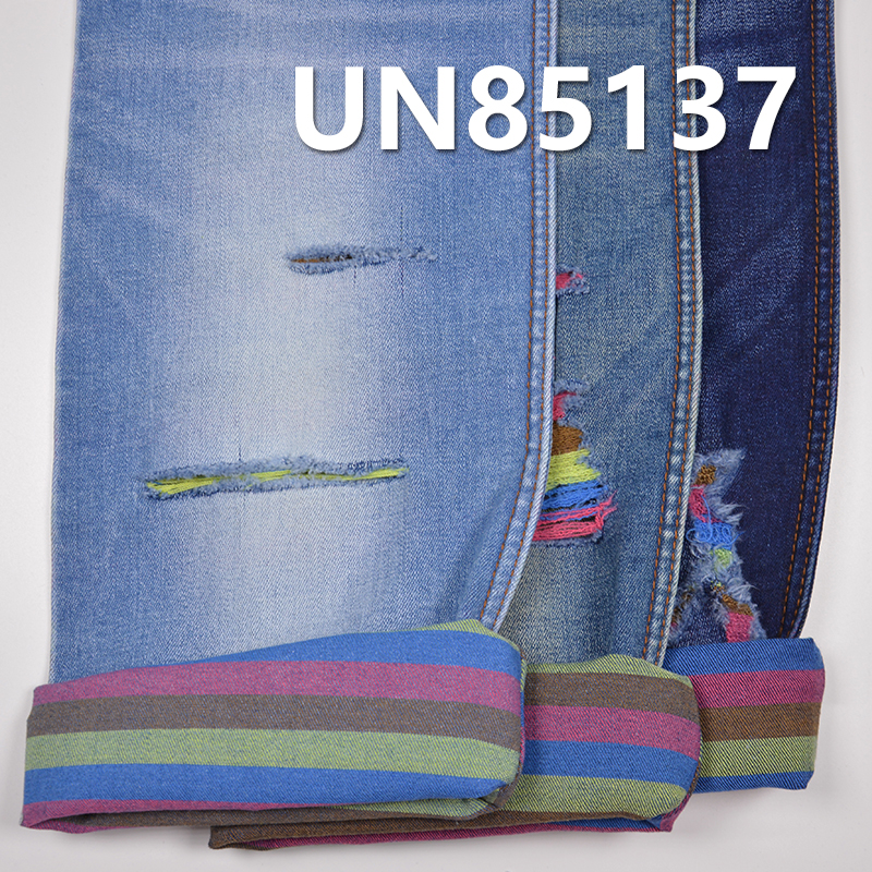 Blue  Face&Colored Striped Denim | 10.5oz Poly-Cotton Stretch 3/1"z"Twill Denim| Fabric for Jeans, Denim Skirts, Jackets