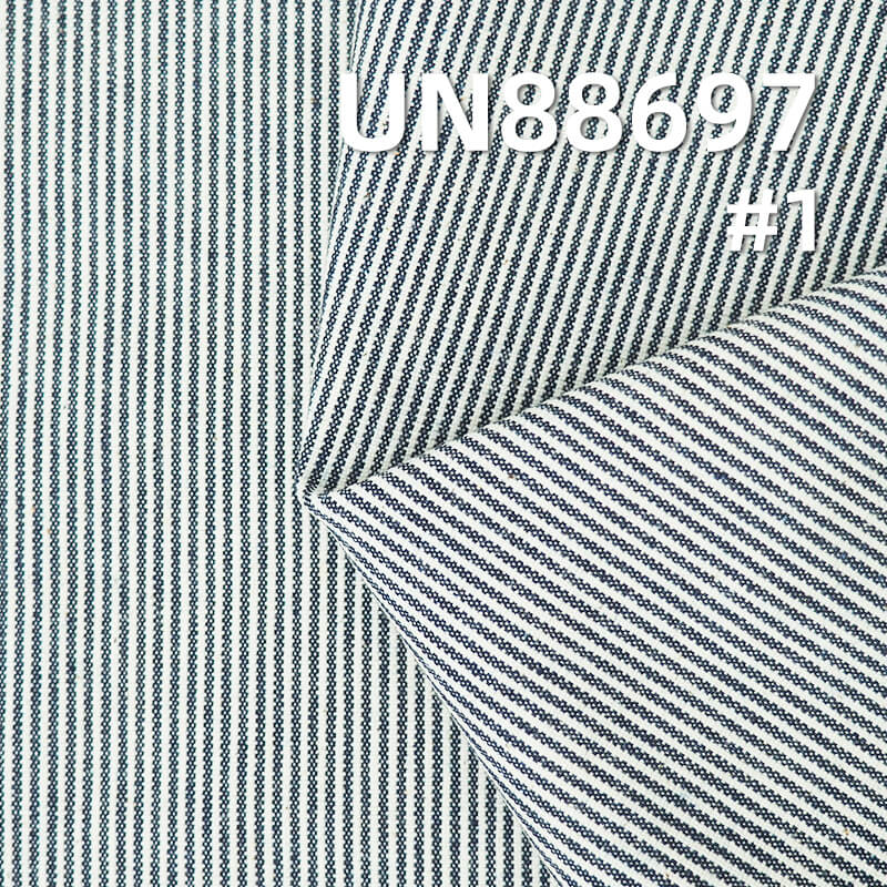 Stretch Denim | 10 oz Cotton Stretch Denim with Washed Plain Twill Blue & White Stripes | Jeans, Skirts, Shirts Fabric