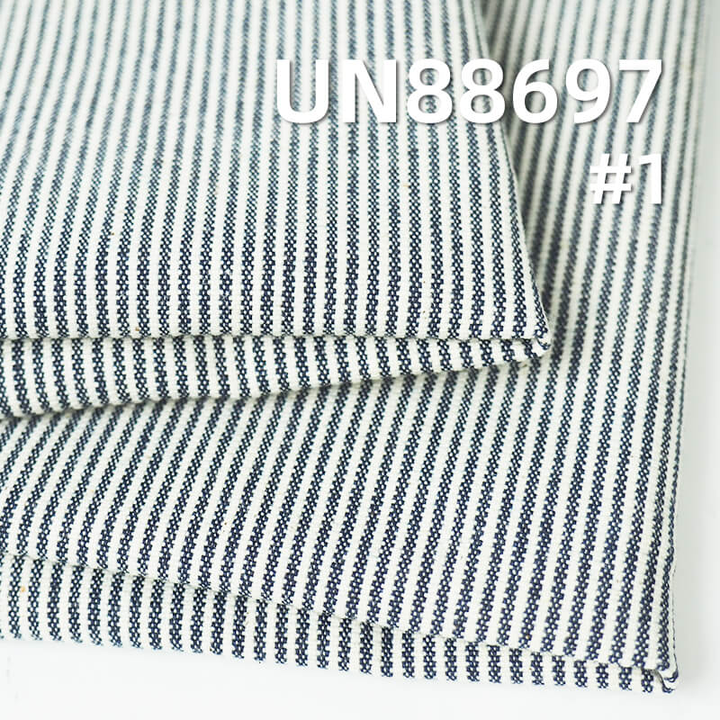 Stretch Denim | 10 oz Cotton Stretch Denim with Washed Plain Twill Blue & White Stripes | Jeans, Skirts, Shirts Fabric