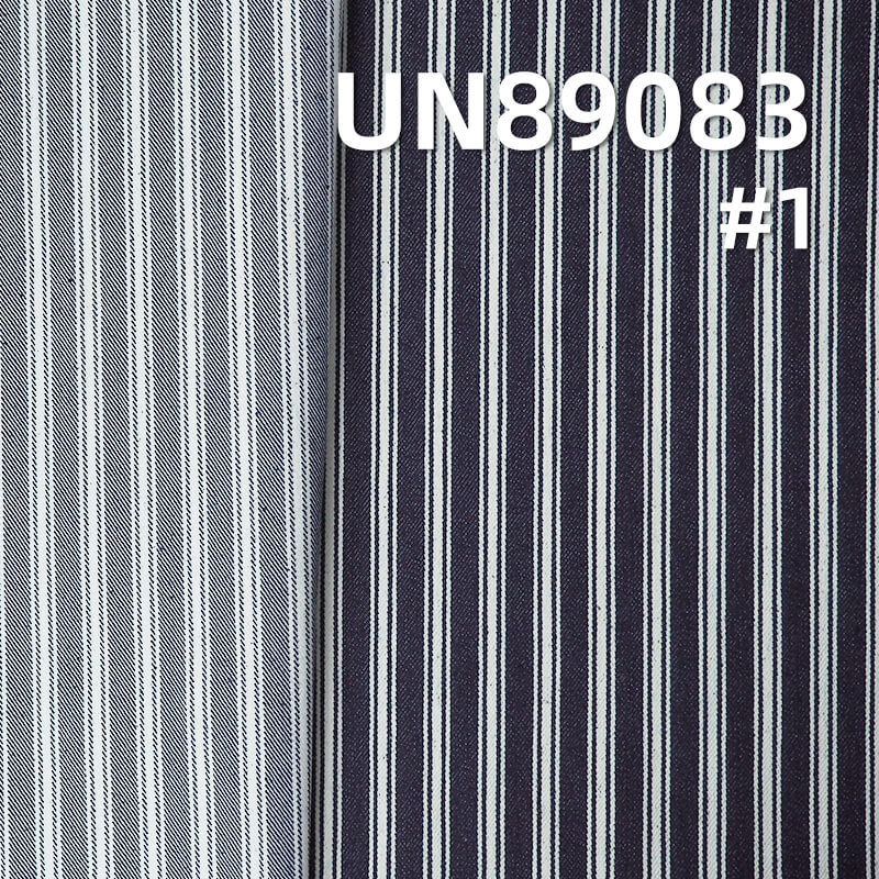 Stretch Yarn-Dyed Striped Denim | 8.7oz Cotton Polyester Stretch Blue & White Striped Twill Denim