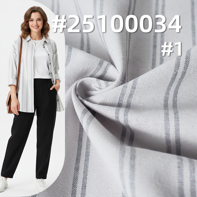 Yarn-Dyed Linen Cotton Stripe Fabric | 200g/m2 Mid-weight Plain Weave | For Casual Shirts, Pants & Skirts