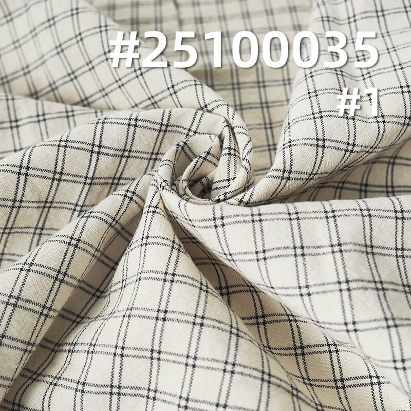 Yarn-Dyed Cotton Plaid Fabric | 130g/m2 Crinkle Plain Weave | For Casual Shirts, Blouses & Skirts