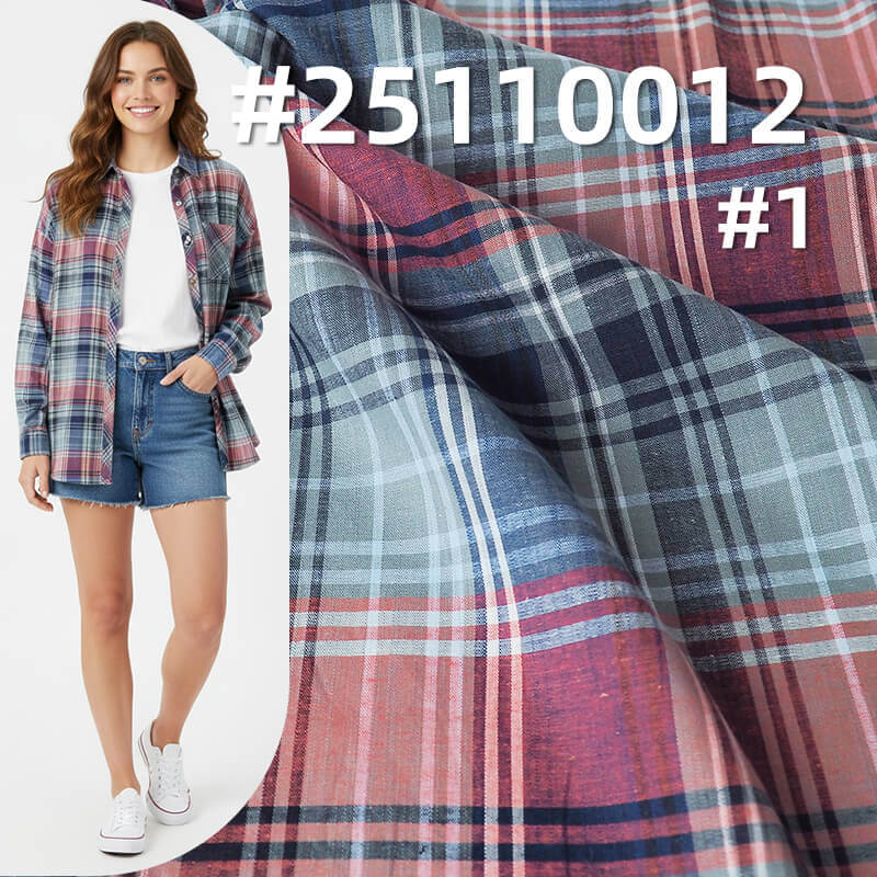 Yarn-Dyed Linen Cotton Plaid Fabric | 118g/m2 Lightweight Plain Weave | For Fashion Shirting & Skirts