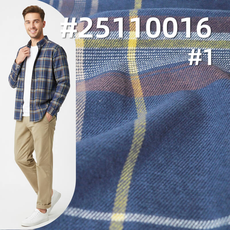 Yarn-Dyed Cotton Flannel Plaid | 174g/m2 Brushed Double Twill | For Plaid Shirts, Pants & Skirts