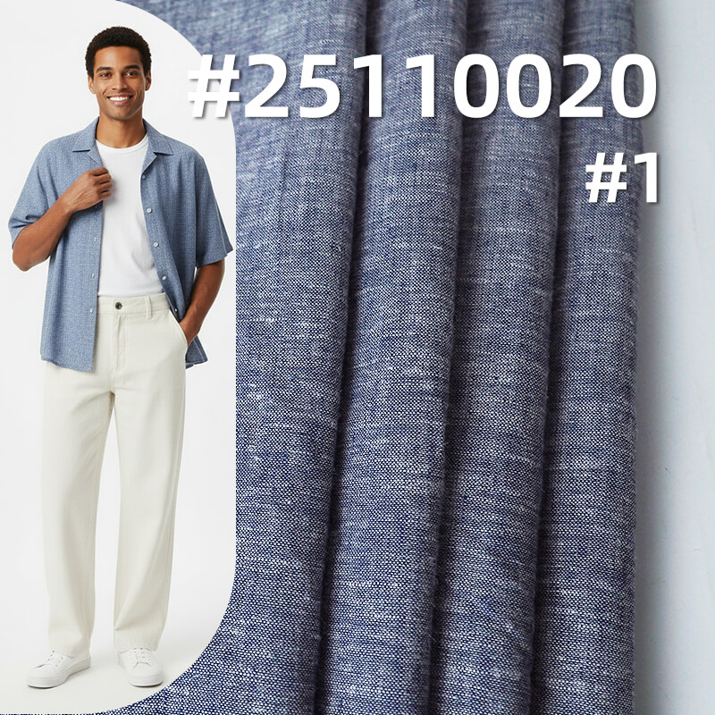 Indigo Blue Chambray Fabric | 110g/m2 Lightweight Linen Cotton Poly Blend | For Premium Shirting, Skirts & Dresses