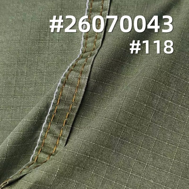 All-Cotton Jacquard Grid Fabric | 190g/m2 Plain-Weave Washed-Faded Fabric | Vintage Workwear Fabric