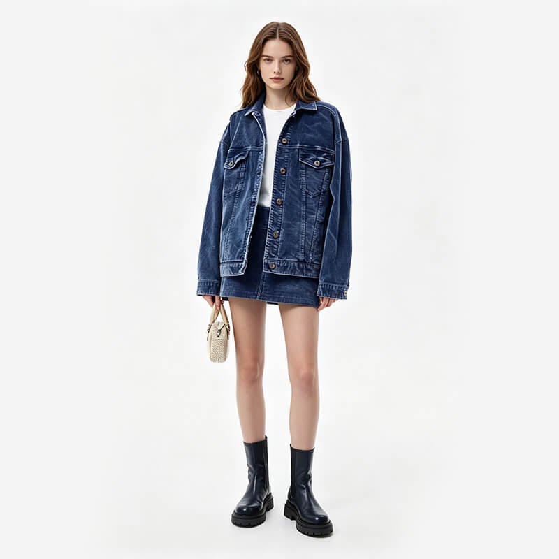  14-Wale Indigo Corduroy |380g/m2 Stretch Denim Corduroy | Fabric for Jackets & Pants