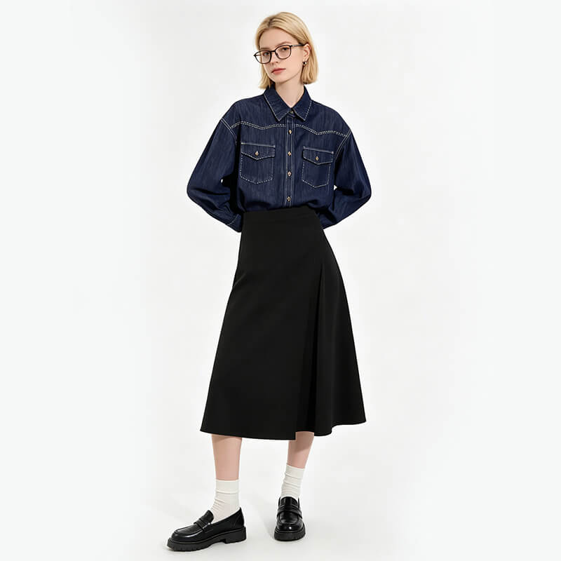 Color-Retaining Denim Fabric | 9.6 oz Lyocell Stretch Twill Denim | Fabric for Denim Shirts & Skirts