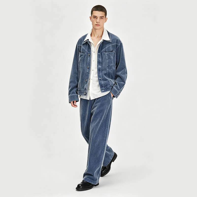 315g/m² Stretch Indigo Denim Corduroy | 21-Wale Elastic Textile | Fabric for Trousers, Skirts & Jackets
