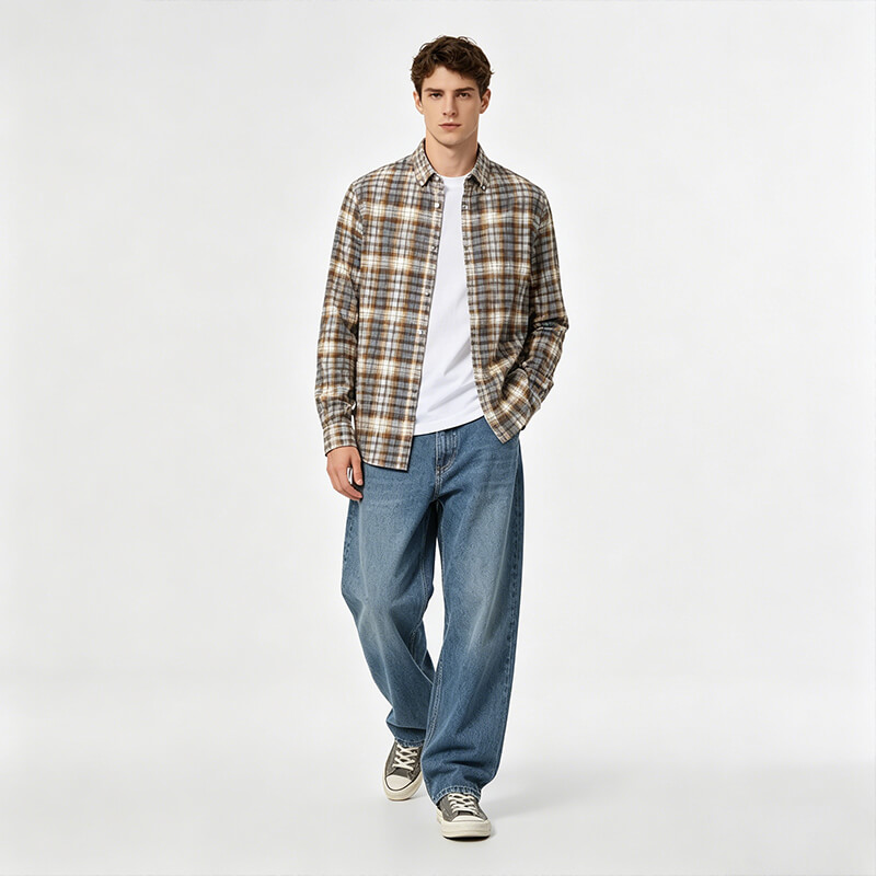 100% Cotton Seersucker Plaid Fabric | 126g/m² Dobby Yarn-Dyed Textile | Fabric for Shirts, Skirts & Casual Trousers
