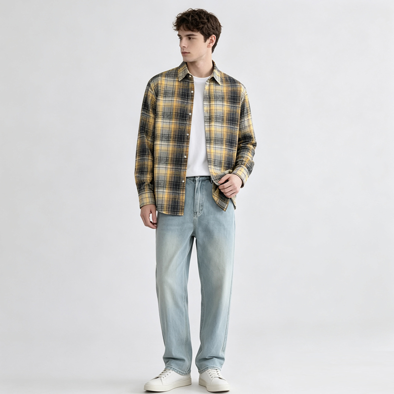 198g/m² Heavyweight Brushed Cotton Yarn-Dyed Plaid Fabric | Flannel Woven Textile | Fabric for Shirts, Skirts & Trousers