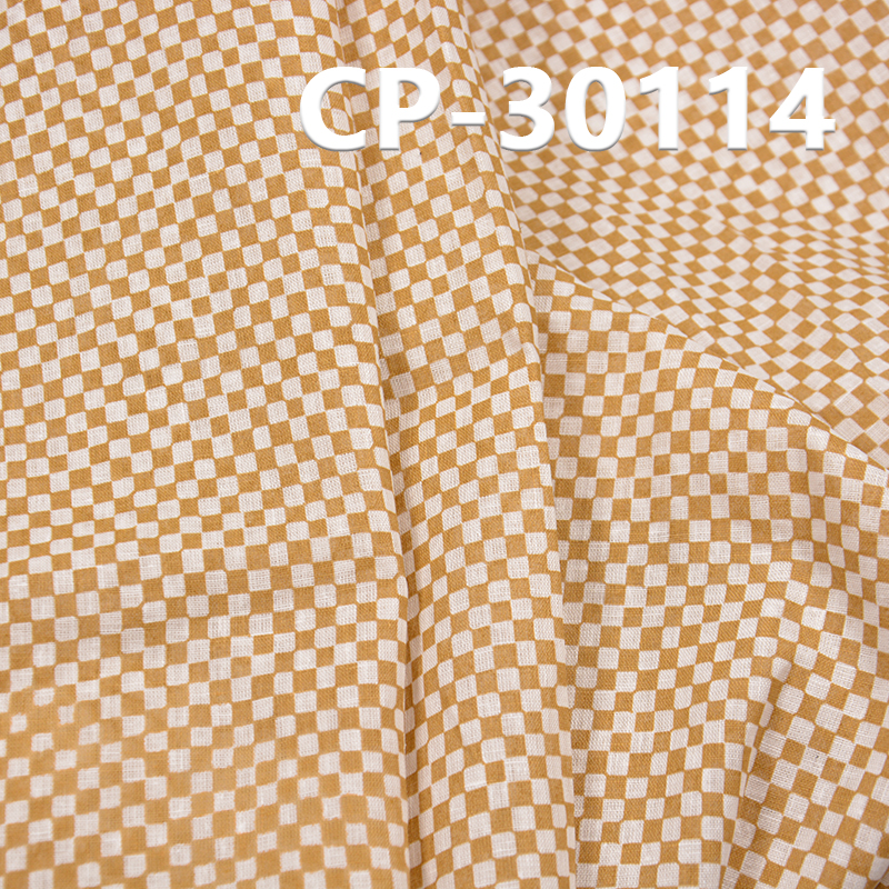 Linen Cotton Fabric | 90g/m2 Plain Weave Check Print Fabric | Fabric for Shirts, Dresses, Casual Trousers