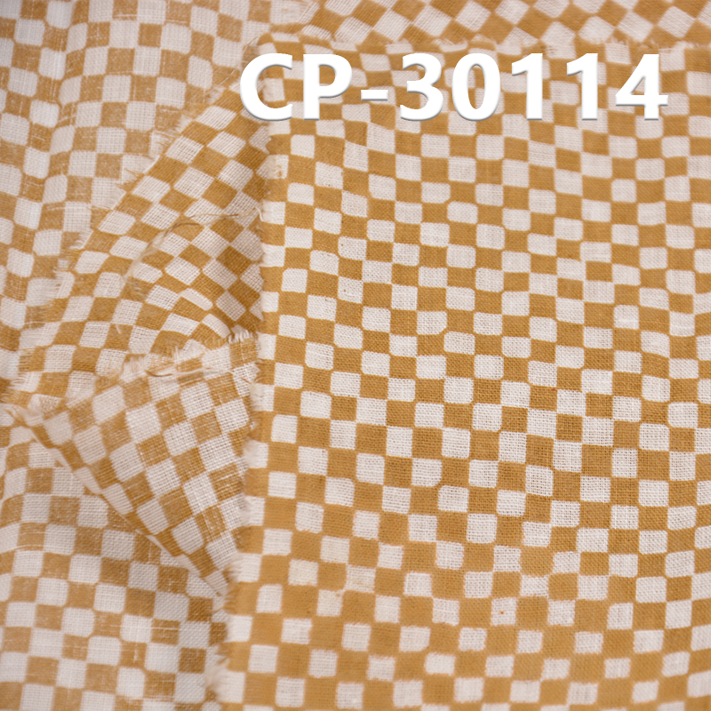 Linen Cotton Fabric | 90g/m2 Plain Weave Check Print Fabric | Fabric for Shirts, Dresses, Casual Trousers