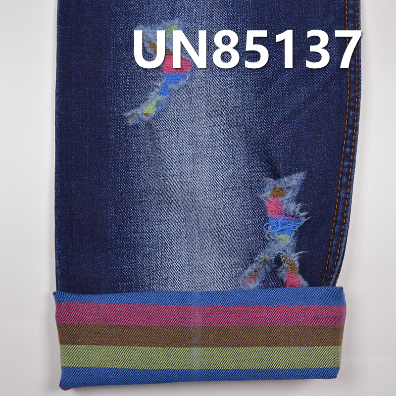 Blue  Face&Colored Striped Denim | 10.5oz Poly-Cotton Stretch 3/1"z"Twill Denim| Fabric for Jeans, Denim Skirts, Jackets