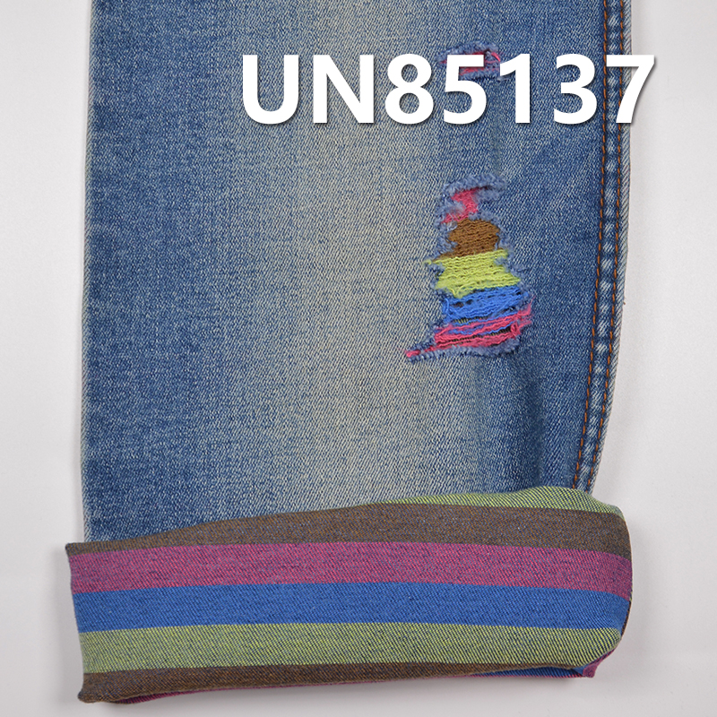 Blue  Face&Colored Striped Denim | 10.5oz Poly-Cotton Stretch 3/1"z"Twill Denim| Fabric for Jeans, Denim Skirts, Jackets