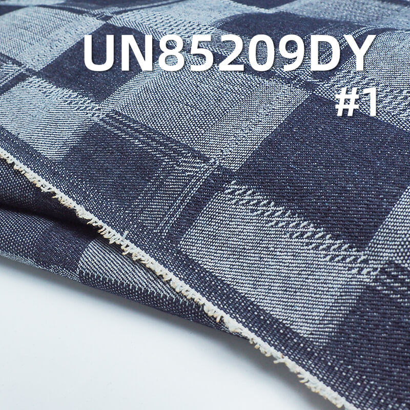 10.4 oz Cotton-Polyester Denim Fabric | Square Plaid Jacquard Denim | Ideal for Jeans, Denim Skirts, and Jackets