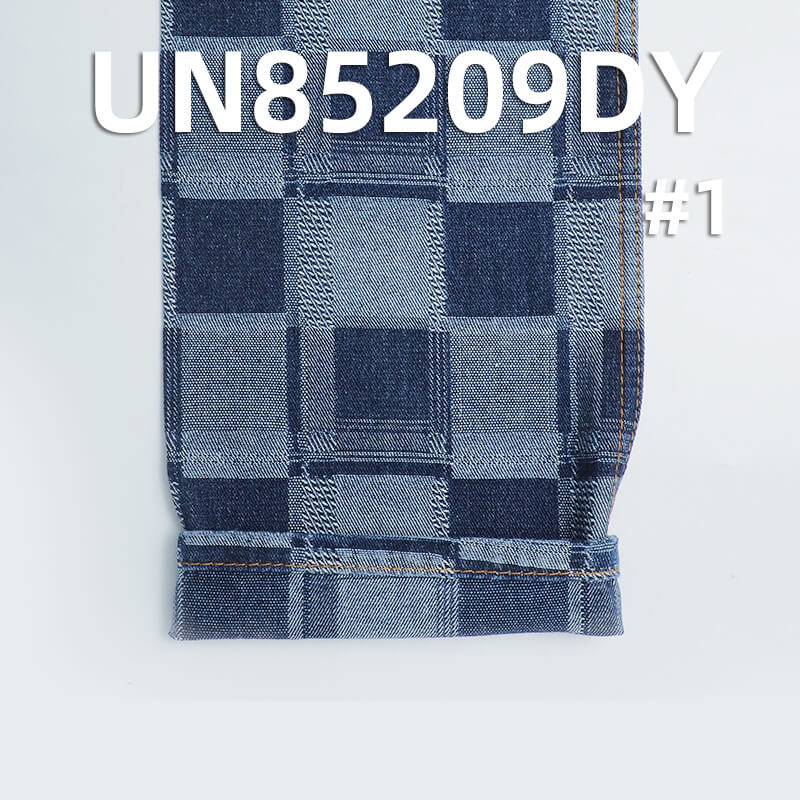 10.4 oz Cotton-Polyester Denim Fabric | Square Plaid Jacquard Denim | Ideal for Jeans, Denim Skirts, and Jackets