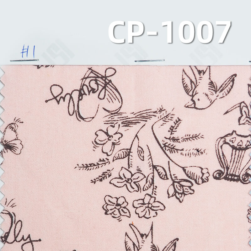 Cotton Print Fabric | 181g/m² Brushed Plain Cotton with Swallow Flower Design | Fabric for Dresses, Skirts, Tops