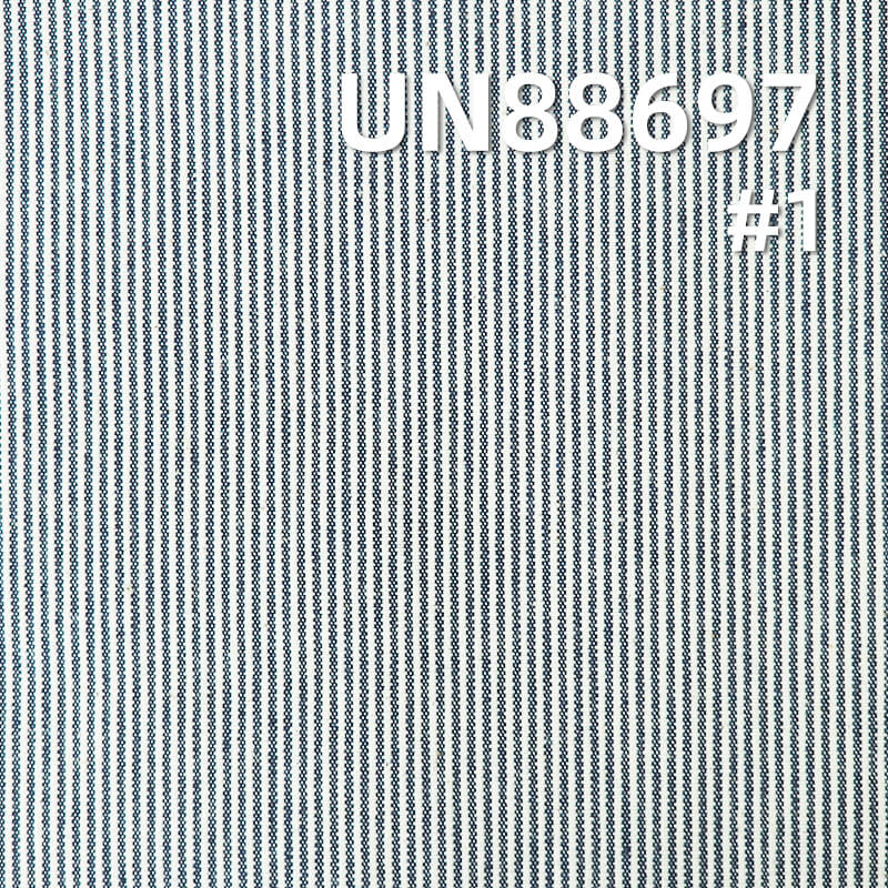 Stretch Denim | 10 oz Cotton Stretch Denim with Washed Plain Twill Blue & White Stripes | Jeans, Skirts, Shirts Fabric