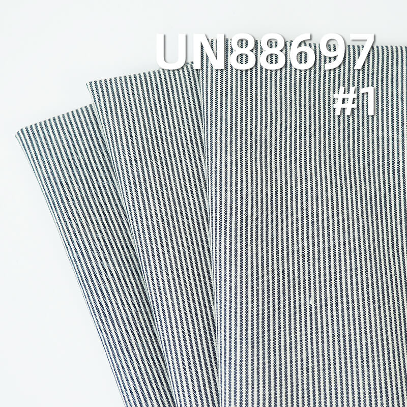 Stretch Denim | 10 oz Cotton Stretch Denim with Washed Plain Twill Blue & White Stripes | Jeans, Skirts, Shirts Fabric