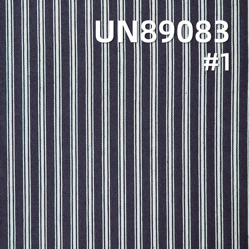 Stretch Yarn-Dyed Striped Denim | 8.7oz Cotton Polyester Stretch Blue & White Striped Twill Denim