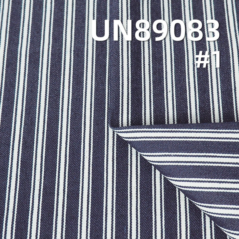 Stretch Yarn-Dyed Striped Denim | 8.7oz Cotton Polyester Stretch Blue & White Striped Twill Denim