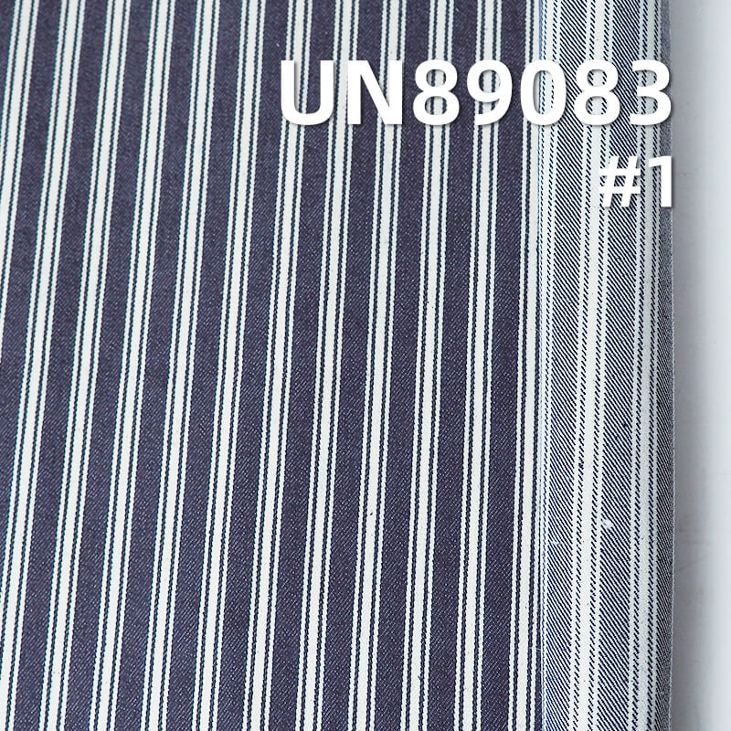 Stretch Yarn-Dyed Striped Denim | 8.7oz Cotton Polyester Stretch Blue & White Striped Twill Denim