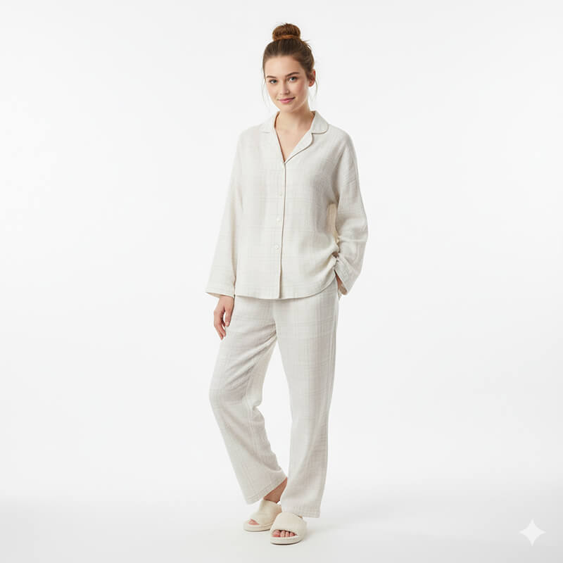 Yarn-Dyed Cotton Triple Gauze Fabric | 184g/m2 3-Layer Plaid Weave | For Pajamas & Loungewear