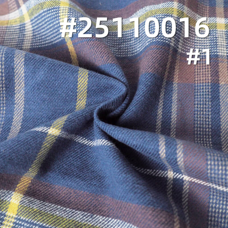Yarn-Dyed Cotton Flannel Plaid | 174g/m2 Brushed Double Twill | For Plaid Shirts, Pants & Skirts