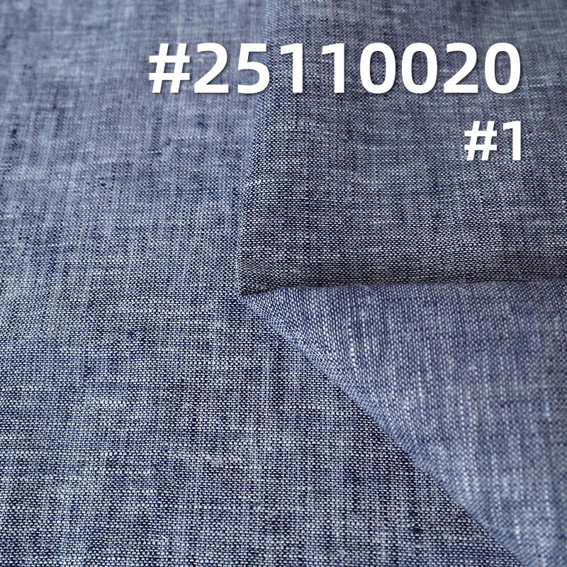 Indigo Blue Chambray Fabric | 110g/m2 Lightweight Linen Cotton Poly Blend | For Premium Shirting, Skirts & Dresses