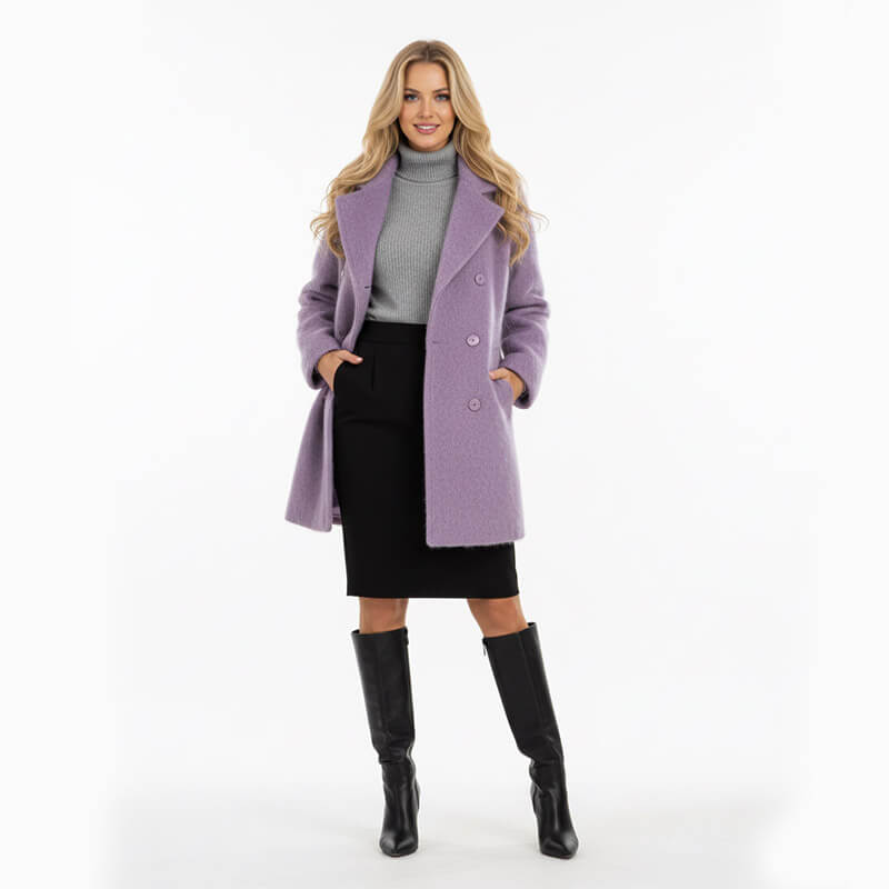 Suri Alpaca-like Cationic Knit | 450-465g/m2 (680-700g/m) Heavyweight Wool-feel Fabric | Heathered Texture | For Luxury Coats